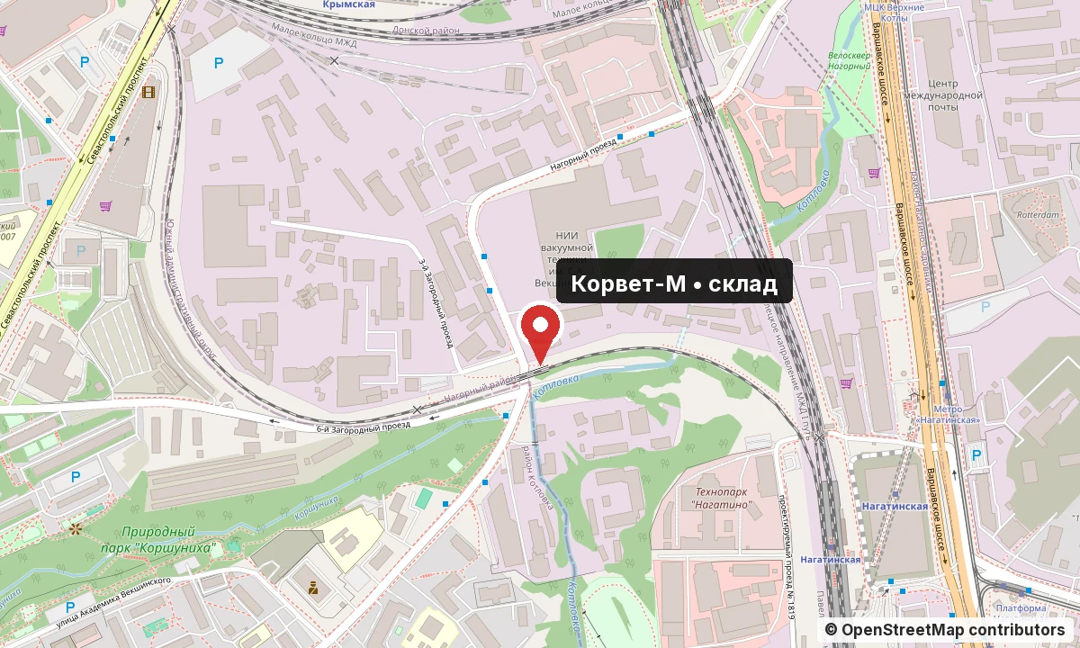 Карта расположения склада Корвет-М на Нагорном проезде, 7с13